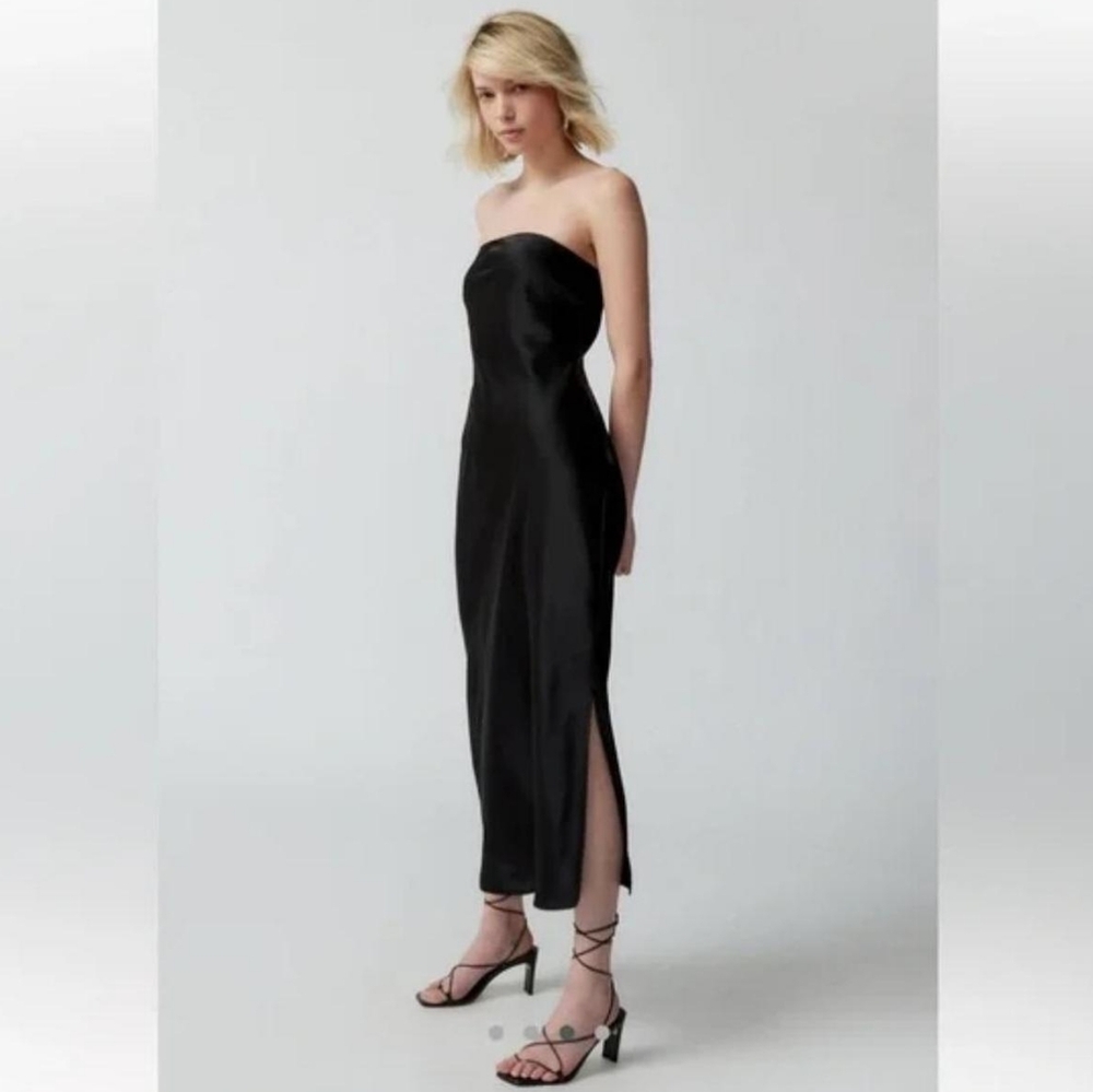 Urban Outfitters Rina Satin Silk Strapless Midi Dress - Medium